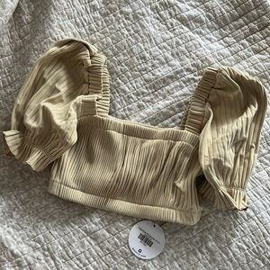 Montce beige rib puff sleeve top